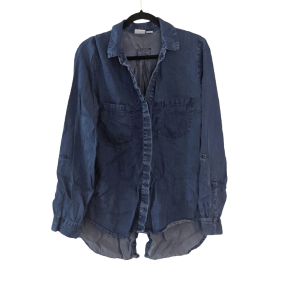 🌟 Cato Blue Chambray Button-down Long Sleeve Top - Picture 1 of 8